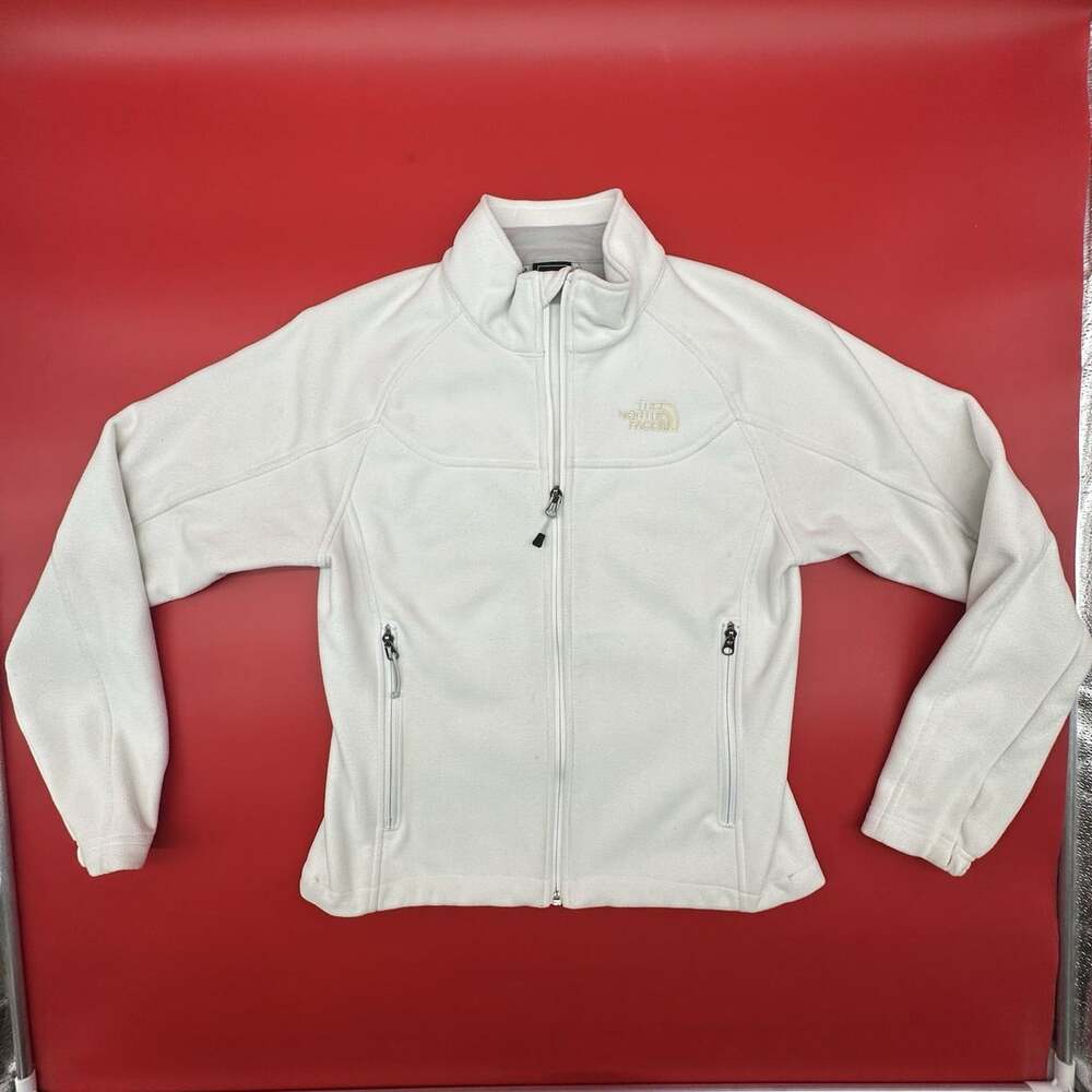 The North Face Windwall Women Size Medium White Fleece Full Zip Jacket - STAINS!